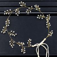 Zinc Alloy Headband, with ABS Plastic Pearl & Velveteen Ribbon, gold color plated, for bridal, lead & cadmium free 