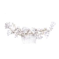 Bridal Decorative Hair Comb, Zinc Alloy, with ABS Plastic Pearl & Crystal, silver color plated, for bridal & faceted & with rhinestone, lead & cadmium free 