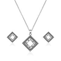 Zircon Micro Pave alliage de zinc cubes Parures, Boucle d’oreille stud & collier, avec 2.7lnch chaînes de rallonge, cadre, Placage de couleur argentée, chaîne ovale & pour femme & émail & avec zircone cubique  Environ 18.7 pouce, Vendu par fixé