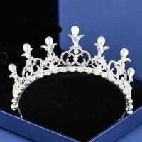 Bridal Tiaras, Zinc Alloy, with ABS Plastic Pearl, silver color plated, for bridal & with rhinestone, lead & cadmium free 