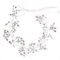 Zinc Alloy Headband, with ABS Plastic Pearl & Satin Ribbon & Crystal, silver color plated, for bridal & faceted & with rhinestone, lead & cadmium free 