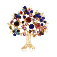 Broche de diamantes de imitación de la aleación de Zinc, Árbol, chapado en color dorado, para mujer & con diamantes de imitación, libre de plomo & cadmio, 48x51mm, Vendido por UD