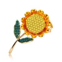 Broche de diamantes de imitación de la aleación de Zinc, Flor, chapado en color dorado, para mujer & esmalte & con diamantes de imitación, libre de plomo & cadmio, 27x50mm, Vendido por UD