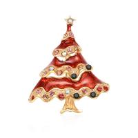 aleación de zinc broche, Árbol de Navidad, chapado en color dorado, Joyas de Navidad & para mujer & esmalte & con diamantes de imitación, más colores para la opción, libre de plomo & cadmio, 37x45mm, Vendido por UD