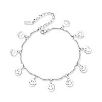 Bracelets en acier inoxydable bijoux, acier inoxydable 316L, avec 2inch chaînes de rallonge, Visage de sourire, chaîne de bar & pour femme, couleur originale Environ 7.4 pouce, Vendu par brin