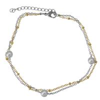 acero inoxidable Pulsera, con Perlas de vidrio, con 2Inch extender cadena, chapado, cadena oval & para mujer & 2-sarta, 5.5x5.5mm, 3.5x2mm, longitud:aproximado 8 Inch, Vendido por Sarta