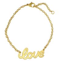 Pulseras de acero inoxidable, con 2Inch extender cadena, Letra, palabra amor, chapado en color dorado, cadena oval & para mujer, 28x13mm, 2.5x3mm, longitud:aproximado 6 Inch, Vendido por Sarta