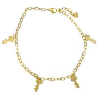 Edelstahl Charm Armband, mit Verlängerungskettchen von 2Inch, Schlüssel, goldfarben plattiert, Armband  Bettelarmband & Oval-Kette & für Frau, 6.5x12mm, 4.5x3mm, Länge:ca. 8 ZollInch, verkauft von Strang