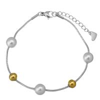 acero inoxidable Pulsera, con Perlas de vidrio, con 1.5Inch extender cadena, chapado, cadena de la serpiente & para mujer, 5.5x6mm, 8x8mm, 1mm, longitud:aproximado 7 Inch, Vendido por Sarta