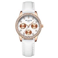 Montre à bijoux unisexe WLISH®, Cuir, avec verre & acier inoxydable & alliage de zinc, mouvement chinoise, Plaqué de couleur d'or rose, Résistant à l’eau de vie & réglable & pour femme & lumineux & avec strass, plus de couleurs à choisir Environ 8 pouce, Vendu par PC