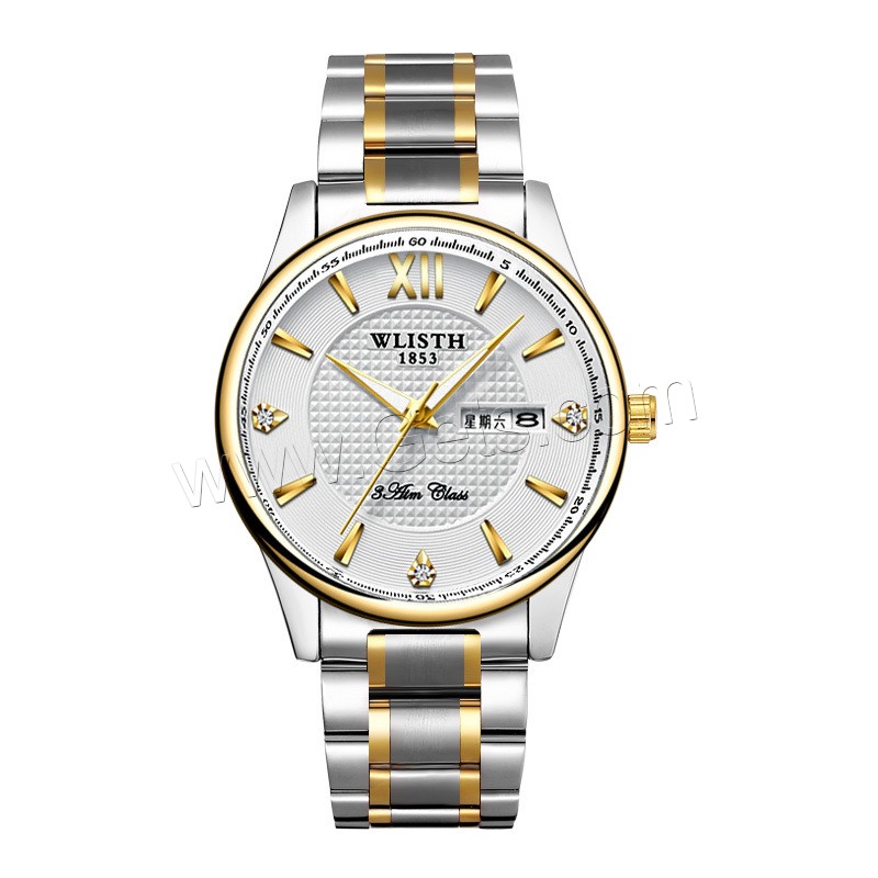 WLISH® Unisex Jewelry Watch, Stainless Steel, with Glass & Zinc Alloy, Chinese movement, plated, Life water resistant & different size for choice & luminated & with rhinestone, more colors for choice, Sold By PC