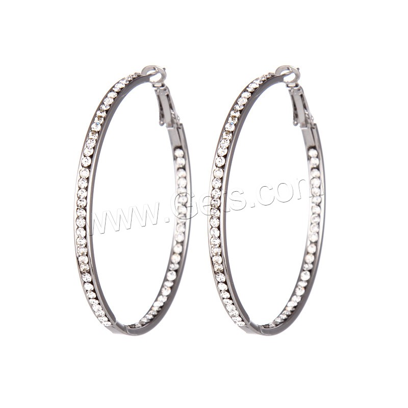 Zinc Alloy Hoop Earring, silver color plated, different size for choice & micro pave rhinestone & for woman, Sold By Pair