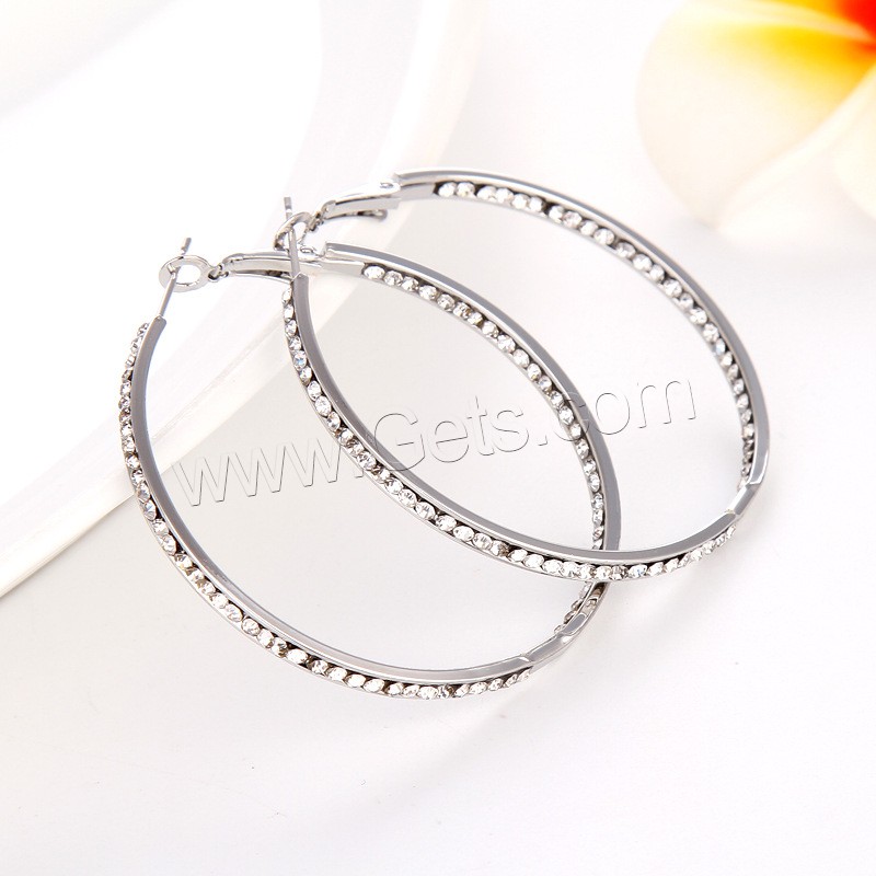 Zinc Alloy Hoop Earring, silver color plated, different size for choice & micro pave rhinestone & for woman, Sold By Pair