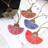 Zinc Alloy Fringe Necklace, with Cotton Thread & Velveteen, Tassel, antique copper color plated, for woman Approx 31 Inch 