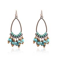 Zinc Alloy Tassel Earring, with Seedbead & Synthetic Turquoise, Teardrop, antique copper color plated, for woman 