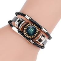 Cuero de PU Pulsera, con Papel & Vidrio & madera & aleación de zinc, chapado, joyas constelación & joyas joya tiempo & diferentes patrones para la opción & para hombre, 14mm, longitud:aproximado 7 Inch, Vendido por Sarta