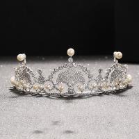 Bridal Tiaras, Zinc Alloy, with ABS Plastic Pearl, silver color plated, for bridal & with rhinestone, lead & cadmium free 