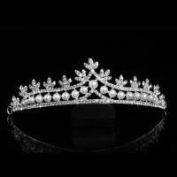 Bridal Tiaras, Zinc Alloy, with ABS Plastic Pearl, silver color plated, for bridal & with rhinestone, lead & cadmium free 