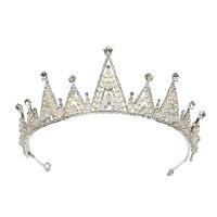 Bridal Tiaras, Zinc Alloy, with ABS Plastic Pearl & Crystal, silver color plated, for bridal & faceted & with rhinestone, lead & cadmium free 