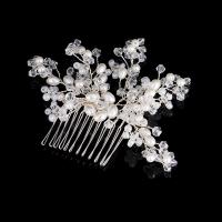 Bridal Decorative Hair Comb, Zinc Alloy, with ABS Plastic Pearl & Crystal, silver color plated, for bridal & faceted, lead & cadmium free 