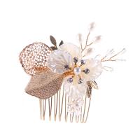 Bridal Decorative Hair Comb, Zinc Alloy, with ABS Plastic Pearl & Crystal, gold color plated, for bridal & faceted & with rhinestone, lead & cadmium free 