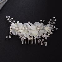 Bridal Decorative Hair Comb, Zinc Alloy, with Silk Flower & ABS Plastic Pearl & Crystal, silver color plated, for bridal & faceted & with rhinestone, lead & cadmium free 