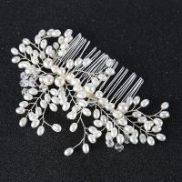 Bridal Decorative Hair Comb, Zinc Alloy, with ABS Plastic Pearl & Crystal, silver color plated, for bridal & faceted, lead & cadmium free 