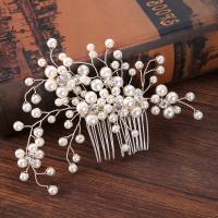 Bridal Decorative Hair Comb, Zinc Alloy, with ABS Plastic Pearl, silver color plated, for bridal & with rhinestone, lead & cadmium free 