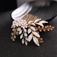 Bridal Decorative Hair Comb, Zinc Alloy, with ABS Plastic Pearl & Crystal, gold color plated, for bridal & faceted & with rhinestone, lead & cadmium free 