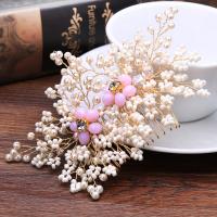 Bridal Decorative Hair Comb, Zinc Alloy, with ABS Plastic Pearl & Crystal, gold color plated, for bridal & faceted & with rhinestone, lead & cadmium free 