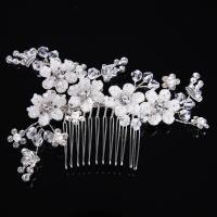 Bridal Decorative Hair Comb, Zinc Alloy, with ABS Plastic Pearl & Crystal, silver color plated, for bridal & faceted & with rhinestone, lead & cadmium free 