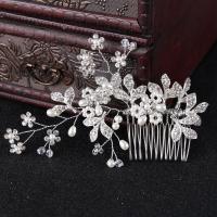 Bridal Decorative Hair Comb, Zinc Alloy, with ABS Plastic Pearl, silver color plated, for bridal & with rhinestone, lead & cadmium free 