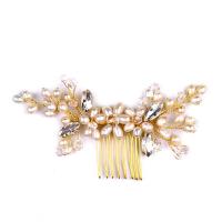 Bridal Decorative Hair Comb, Zinc Alloy, with ABS Plastic Pearl & Crystal, gold color plated, for bridal & faceted & with rhinestone, lead & cadmium free 