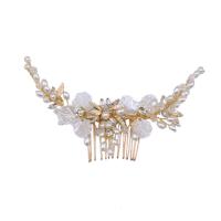 Bridal Decorative Hair Comb, Zinc Alloy, with ABS Plastic Pearl & Crystal, gold color plated, for bridal & faceted & with rhinestone, lead & cadmium free 