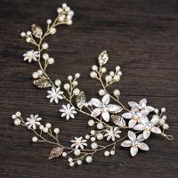 Zinc Alloy Headband, with ABS Plastic Pearl, gold color plated, for bridal & with rhinestone, lead & cadmium free 