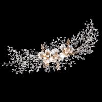 Zinc Alloy Headband, with ABS Plastic Pearl & Crystal, gold color plated, for bridal & faceted & with rhinestone, lead & cadmium free 