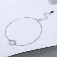 Plata de ley 925 Pulsera, con Cristal, con 1.38lnch extender cadena, chapado en platina real, cadena de rectángulo & para mujer & facetas & hueco, 7x9mm, longitud:aproximado 6 Inch, Vendido por Sarta