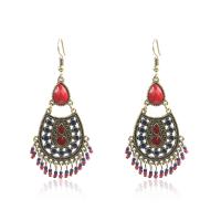 Zinc Alloy Tassel Earring, with Seedbead, Teardrop, antique bronze color plated, for woman 