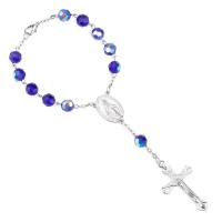 Kristall Beten Perlen Armband, mit Verlängerungskettchen von 3.5inch, Kreuz, silberfarben plattiert, unisex, Crystal Bermuda Blue, 8mm, Länge:ca. 7 ZollInch, verkauft von Strang