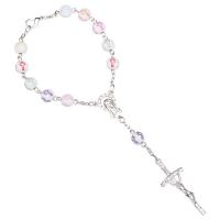 Acrílico Pulsera de orar perlas, con aleación de zinc, con 3.1inch extender cadena, Cruces, chapado en color de plata, unisexo & Joya cristiana, Blanco, 7mm, longitud:aproximado 7 Inch, Vendido por Sarta