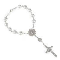 Glasperlen Beten Perlen Armband, mit Zinklegierung, mit Verlängerungskettchen von 3.1inch, Kreuz, plattiert, unisex & Christ/ Christin Schmuck, keine, 8mm, Länge:ca. 7 ZollInch, verkauft von Strang