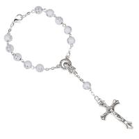 Acrílico Pulsera de orar perlas, con aleación de zinc, con 3.5inch extender cadena, Cruces, chapado en color de plata, unisexo & Joya cristiana, Blanco, 8mm, longitud:aproximado 7 Inch, Vendido por Sarta