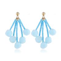 Zinc Alloy Drop Earring, with Plush & Glass Seed Beads, stainless steel post pin, gold color plated, for woman lead & cadmium free 