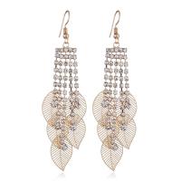 Boucle d'oreille goutte laiton strass, feuille, Placage, pour femme & avec strass, plus de couleurs à choisir, protéger l'environnement, sans nickel, plomb et cadmium Vendu par paire