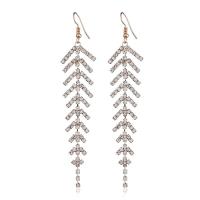 Boucle d'oreille goutte laiton strass, Squelette de poisson, Placage, pour femme & avec strass, protéger l'environnement, sans nickel, plomb et cadmium Vendu par paire