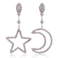 laiton Boucles d'oreilles asymétriques, Lune et Etoile, Placage, pour femme & avec strass, protéger l'environnement, sans nickel, plomb et cadmium Vendu par paire