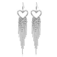 Brass Tassel Earring, Heart, plated, for woman & with rhinestone, nickel, lead & cadmium free 