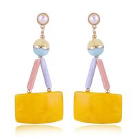 Acrílico Pendientes con Colgantes, con Perlas de plástico ABS & aleación de zinc, acero inoxidable aguja de pendiente, chapado en color dorado, para mujer, más colores para la opción, 46x100mm, Vendido por Par