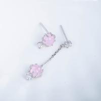 Argent sterling 925 Boucles d'oreilles asymétriques, avec quartz rose, Plaqué de platine, chaîne ovale & pour femme & avec strass 15mm, Vendu par paire