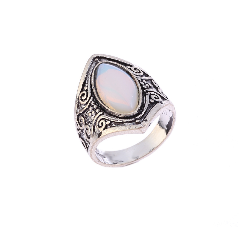 alliage de zinc bague, avec Opaline, Plaqué de couleur d'argent, normes différentes pour le choix & pour femme, Vendu par PC